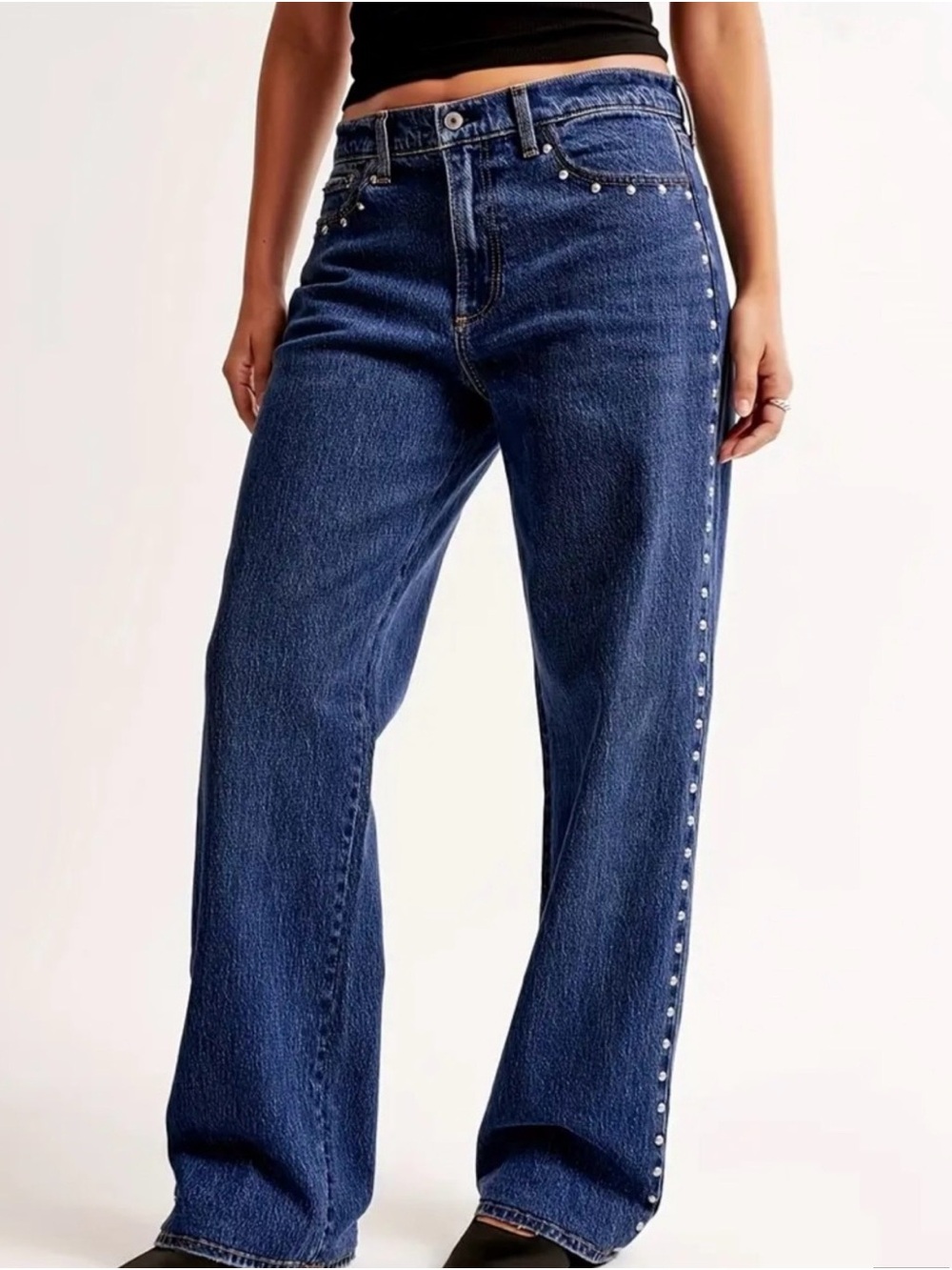 Abercrombie & Fitch Dark Blue Wide-Leg Jeans with Silver Studs